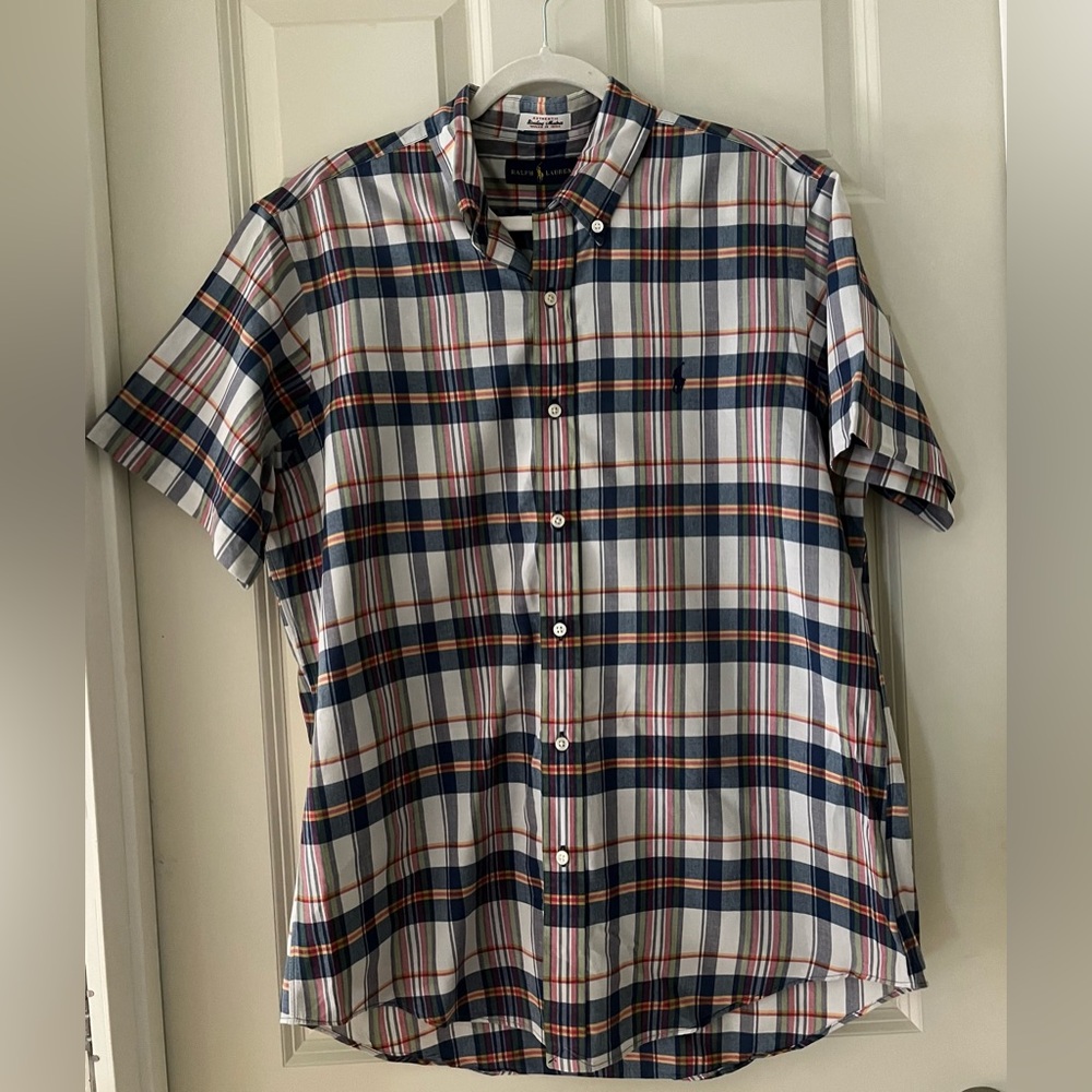 Men’s Polo Ralph Lauren Button down Woven Madras short sleeve shirt L